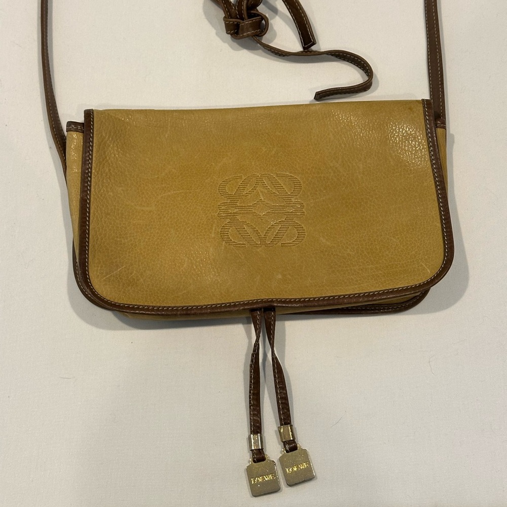 Loewe Tan and Brown Crossbody Bag with Tassel Accents